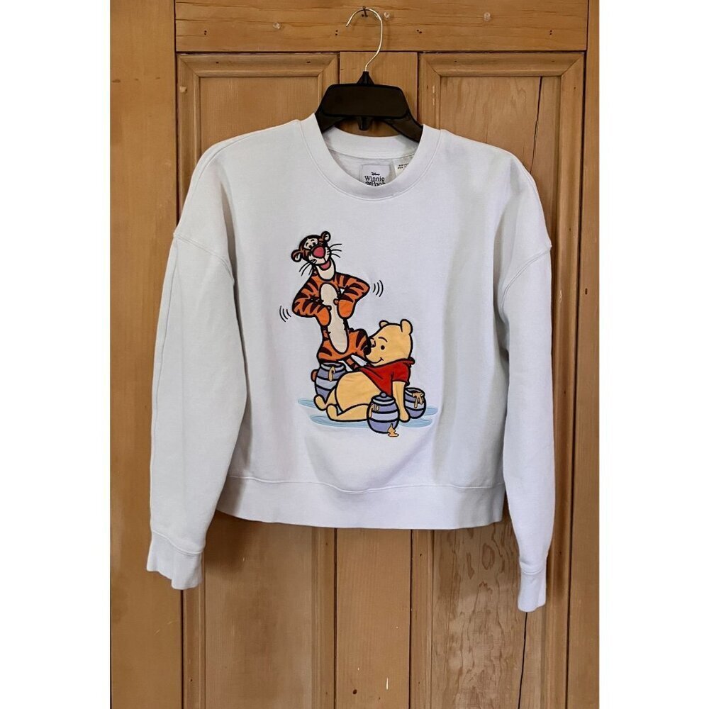 Disney Womens Winnie Pooh Tigger Embroidered Crop Sweatshirt Small White SP NWT - Picture 3 of 12